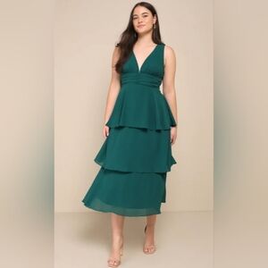 Lulu's Deep Green Tiered Midi Dress